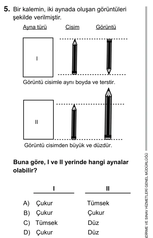 7. Sınıf Fen Bilimleri 2017 İOKBS Bursluluk Sınavı 5. Soru görseli
