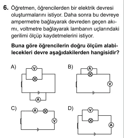 7. Sınıf Fen Bilimleri 2017 İOKBS Bursluluk Sınavı 6. Soru görseli