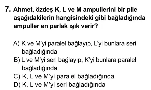 7. Sınıf Fen Bilimleri 2017 İOKBS Bursluluk Sınavı 7. Soru görseli