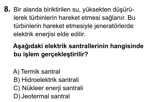 7. Sınıf Fen Bilimleri 2017 İOKBS Bursluluk Sınavı 8. Soru görseli