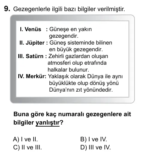 7. Sınıf Fen Bilimleri 2017 İOKBS Bursluluk Sınavı 9. Soru görseli