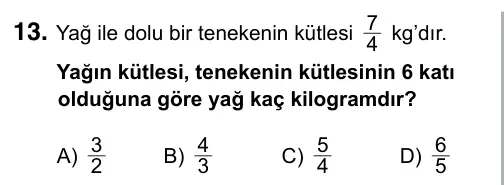 7. Sınıf Matematik 2017 İOKBS Bursluluk Sınavı 13. Soru görseli