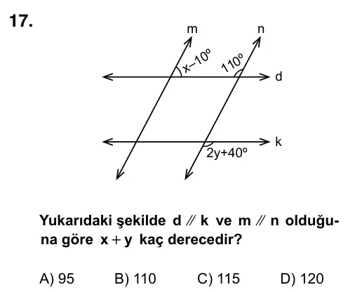 7. Sınıf Matematik 2017 İOKBS Bursluluk Sınavı 17. Soru görseli