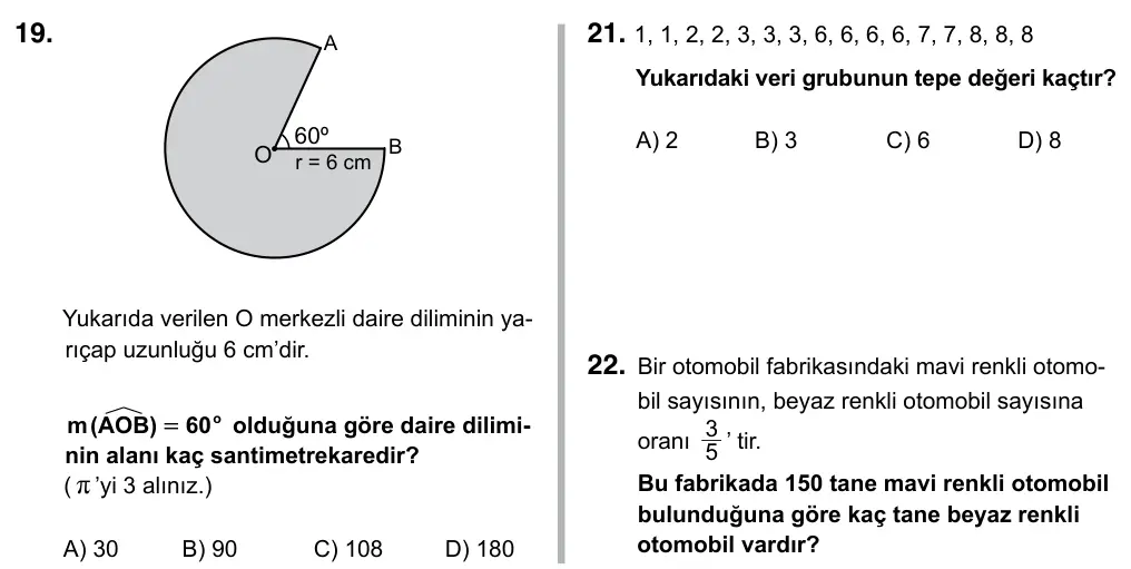 7. Sınıf Matematik 2017 İOKBS Bursluluk Sınavı 19. Soru görseli
