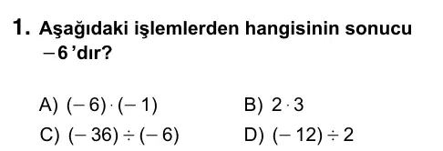 7. Sınıf Matematik 2017 İOKBS Bursluluk Sınavı 1. Soru görseli