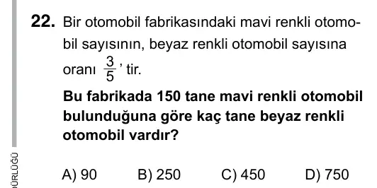 7. Sınıf Matematik 2017 İOKBS Bursluluk Sınavı 22. Soru görseli