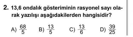 7. Sınıf Matematik 2017 İOKBS Bursluluk Sınavı 2. Soru görseli