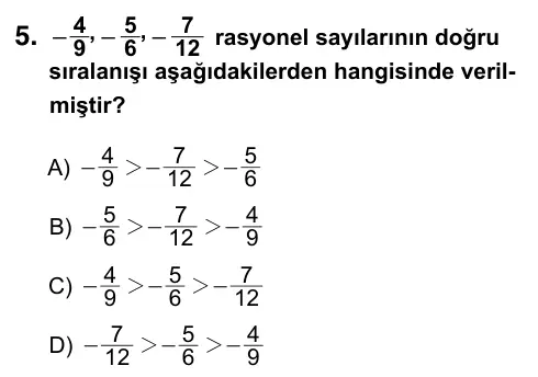 7. Sınıf Matematik 2017 İOKBS Bursluluk Sınavı 5. Soru görseli