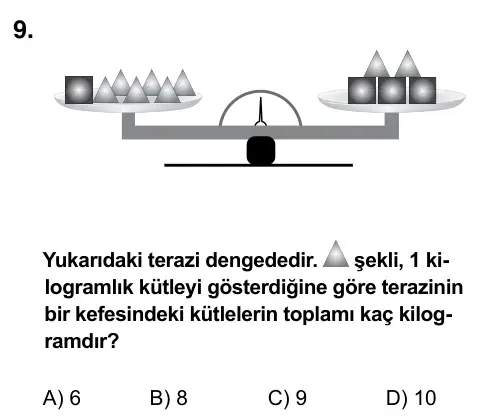 7. Sınıf Matematik 2017 İOKBS Bursluluk Sınavı 9. Soru görseli