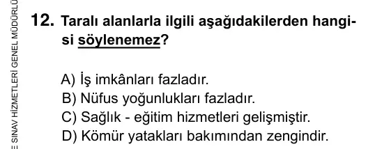 7. Sınıf Sosyal Bilgiler 2017 İOKBS Bursluluk Sınavı 12. Soru görseli