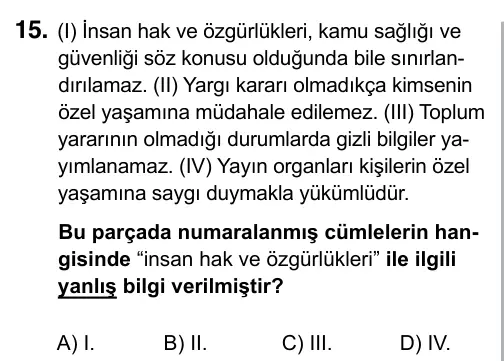 7. Sınıf Sosyal Bilgiler 2017 İOKBS Bursluluk Sınavı 15. Soru görseli