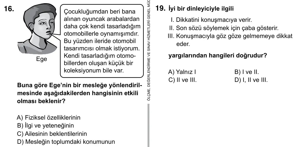7. Sınıf Sosyal Bilgiler 2017 İOKBS Bursluluk Sınavı 16. Soru görseli