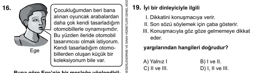 7. Sınıf Sosyal Bilgiler 2017 İOKBS Bursluluk Sınavı 19. Soru görseli