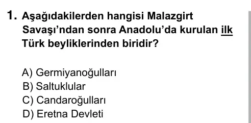 7. Sınıf Sosyal Bilgiler 2017 İOKBS Bursluluk Sınavı 1. Soru görseli