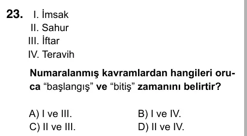 7. Sınıf Sosyal Bilgiler 2017 İOKBS Bursluluk Sınavı 23. Soru görseli