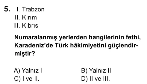 7. Sınıf Sosyal Bilgiler 2017 İOKBS Bursluluk Sınavı 5. Soru görseli
