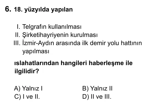 7. Sınıf Sosyal Bilgiler 2017 İOKBS Bursluluk Sınavı 6. Soru görseli