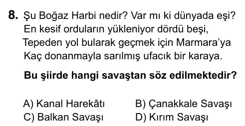 7. Sınıf Sosyal Bilgiler 2017 İOKBS Bursluluk Sınavı 8. Soru görseli