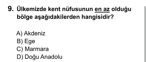 7. Sınıf Sosyal Bilgiler 2017 İOKBS Bursluluk Sınavı 9. Soru görseli