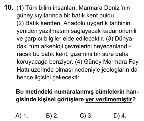 7. Sınıf Türkçe 2017 İOKBS Bursluluk Sınavı 10. Soru görseli