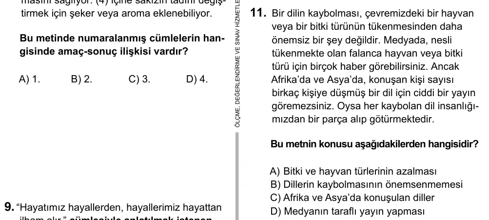 7. Sınıf Türkçe 2017 İOKBS Bursluluk Sınavı 11. Soru görseli