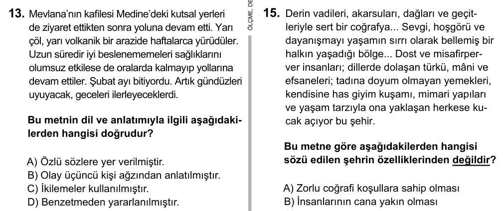 7. Sınıf Türkçe 2017 İOKBS Bursluluk Sınavı 13. Soru görseli