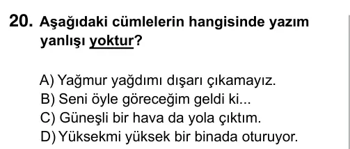 7. Sınıf Türkçe 2017 İOKBS Bursluluk Sınavı 20. Soru görseli