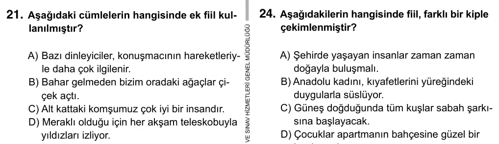 7. Sınıf Türkçe 2017 İOKBS Bursluluk Sınavı 21. Soru görseli