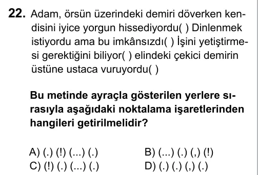 7. Sınıf Türkçe 2017 İOKBS Bursluluk Sınavı 22. Soru görseli