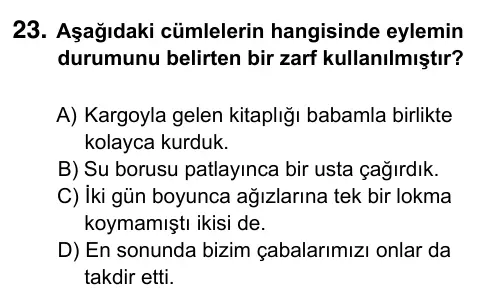 7. Sınıf Türkçe 2017 İOKBS Bursluluk Sınavı 23. Soru görseli