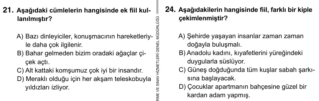 7. Sınıf Türkçe 2017 İOKBS Bursluluk Sınavı 24. Soru görseli