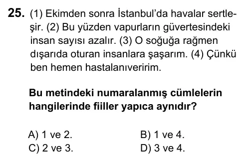 7. Sınıf Türkçe 2017 İOKBS Bursluluk Sınavı 25. Soru görseli