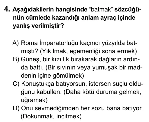 7. Sınıf Türkçe 2017 İOKBS Bursluluk Sınavı 4. Soru görseli