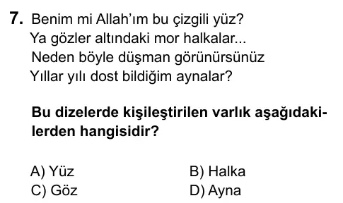 7. Sınıf Türkçe 2017 İOKBS Bursluluk Sınavı 7. Soru görseli