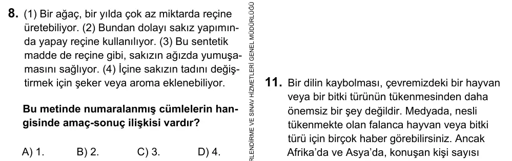 7. Sınıf Türkçe 2017 İOKBS Bursluluk Sınavı 8. Soru görseli