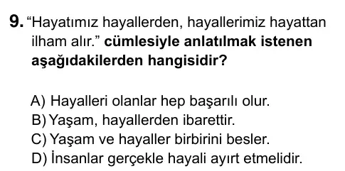 7. Sınıf Türkçe 2017 İOKBS Bursluluk Sınavı 9. Soru görseli