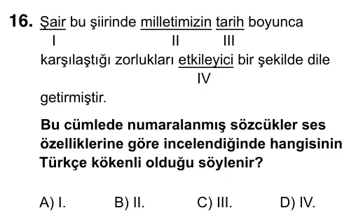 9, 10, 11. Sınıf Türk Dili ve Edebiyatı 2017 İOKBS Bursluluk Sınavı 16. Soru görseli