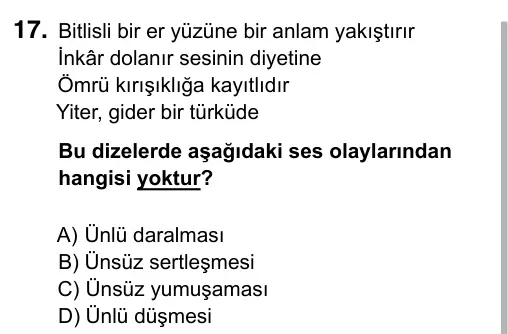 9, 10, 11. Sınıf Türk Dili ve Edebiyatı 2017 İOKBS Bursluluk Sınavı 17. Soru görseli