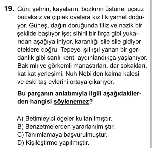 9, 10, 11. Sınıf Türk Dili ve Edebiyatı 2017 İOKBS Bursluluk Sınavı 19. Soru görseli