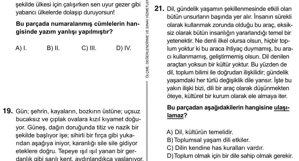 9, 10, 11. Sınıf Türk Dili ve Edebiyatı 2017 İOKBS Bursluluk Sınavı 21. Soru görseli