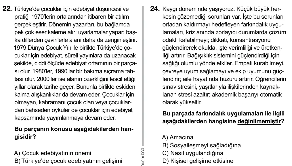 9, 10, 11. Sınıf Türk Dili ve Edebiyatı 2017 İOKBS Bursluluk Sınavı 24. Soru görseli
