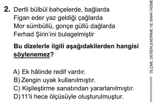 9, 10, 11. Sınıf Türk Dili ve Edebiyatı 2017 İOKBS Bursluluk Sınavı 2. Soru görseli
