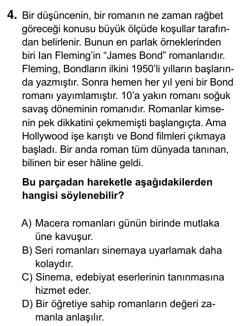 9, 10, 11. Sınıf Türk Dili ve Edebiyatı 2017 İOKBS Bursluluk Sınavı 4. Soru görseli