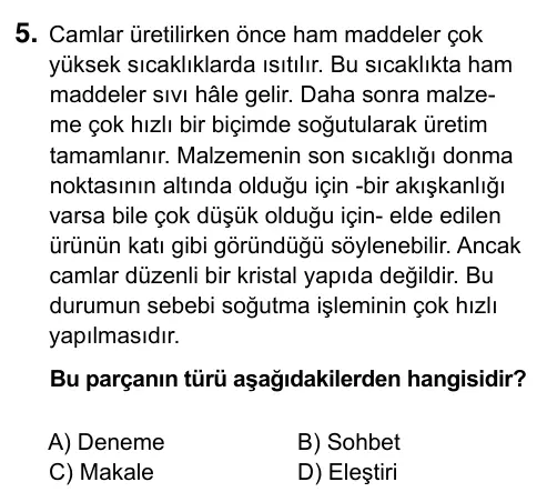 9, 10, 11. Sınıf Türk Dili ve Edebiyatı 2017 İOKBS Bursluluk Sınavı 5. Soru görseli