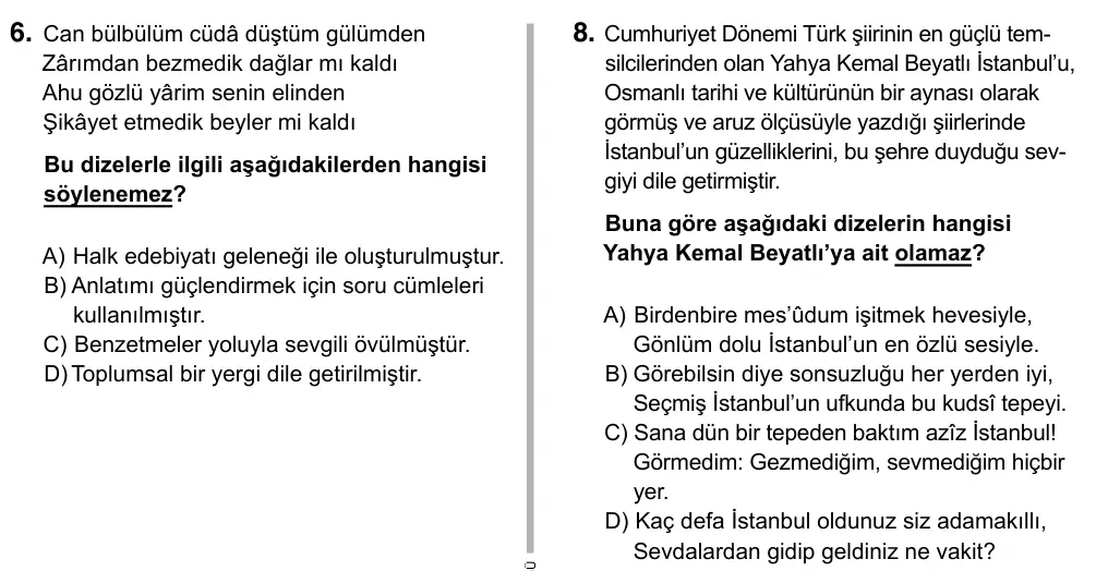 9, 10, 11. Sınıf Türk Dili ve Edebiyatı 2017 İOKBS Bursluluk Sınavı 8. Soru görseli