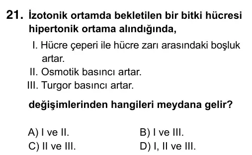 9, 10, 11. Sınıf Fen Bilimleri 2017 İOKBS Bursluluk Sınavı 21. Soru görseli