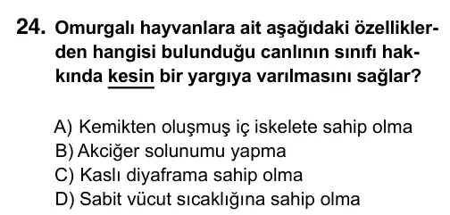 9, 10, 11. Sınıf Fen Bilimleri 2017 İOKBS Bursluluk Sınavı 24. Soru görseli