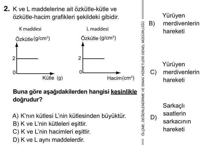 9, 10, 11. Sınıf Fen Bilimleri 2017 İOKBS Bursluluk Sınavı 2. Soru görseli