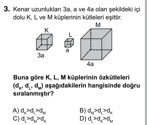 9, 10, 11. Sınıf Fen Bilimleri 2017 İOKBS Bursluluk Sınavı 3. Soru görseli