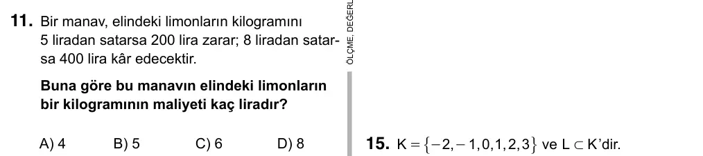 9, 10, 11. Sınıf Matematik 2017 İOKBS Bursluluk Sınavı 11. Soru görseli